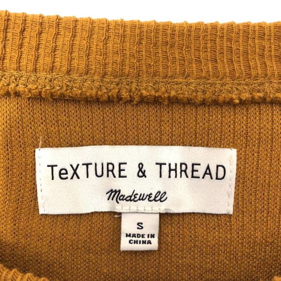 Madewell Texture & Thread Jacquard Knot-Front Mustard Yellow Top S - Picture 3 of 7